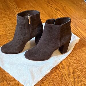 Vince Camuto Dark Brown Croc-Embossed Ankle Boots